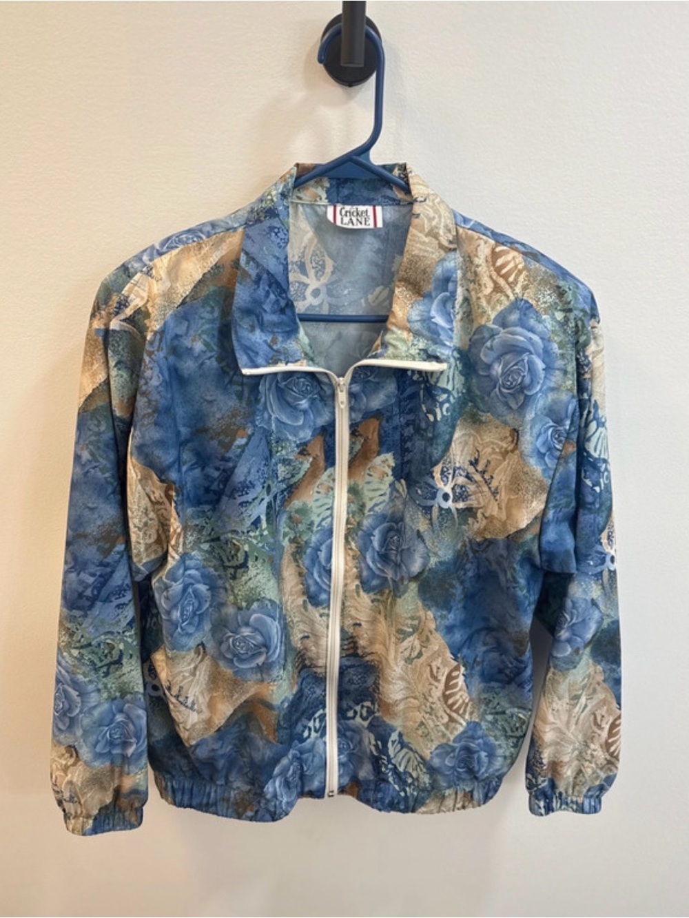 Vintage Blue Floral Zip-Front Windbreaker
